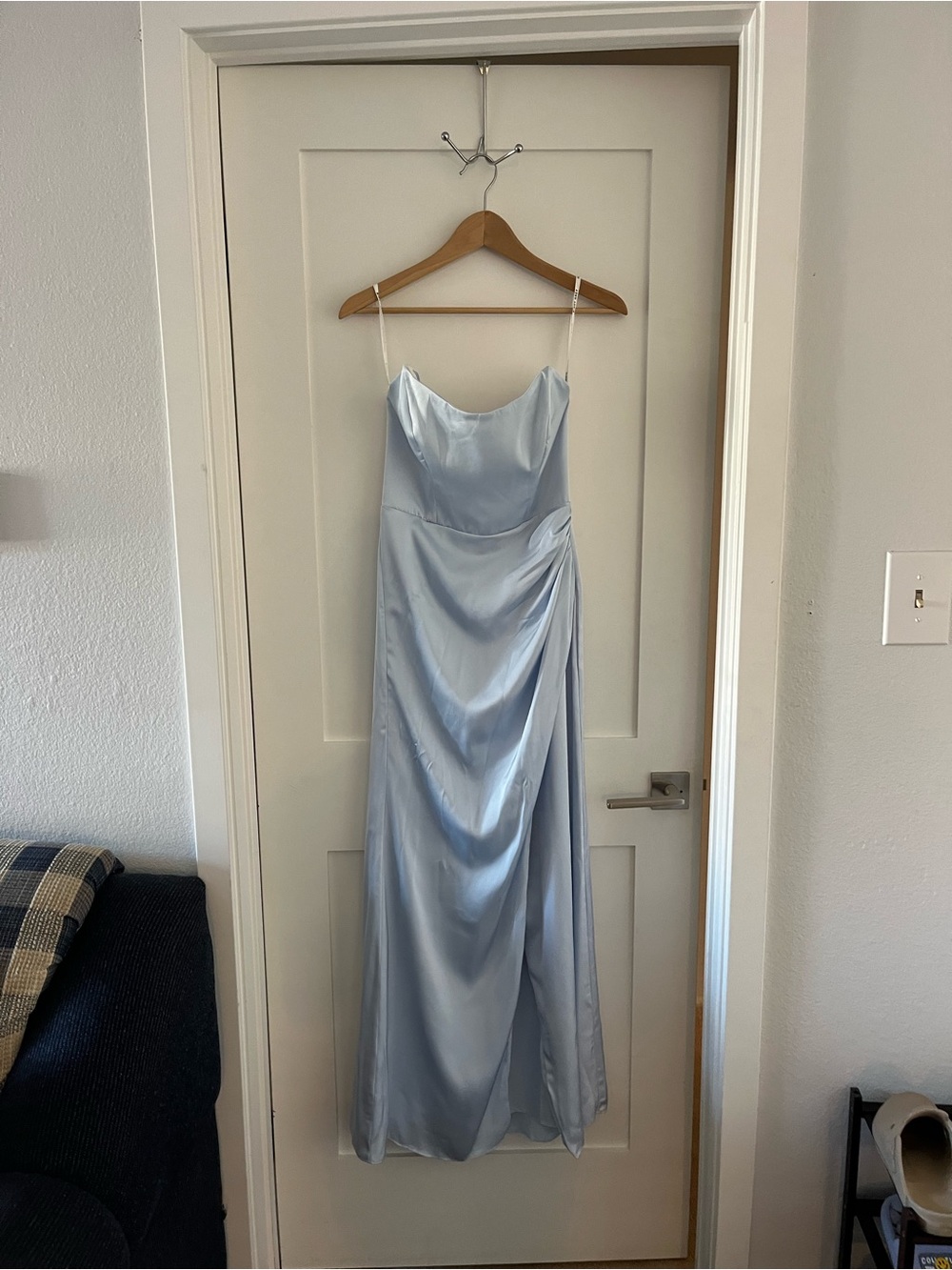 Birdy Grey Mist Blue Matte Satin Maxi Dress - Picture 3 of 9